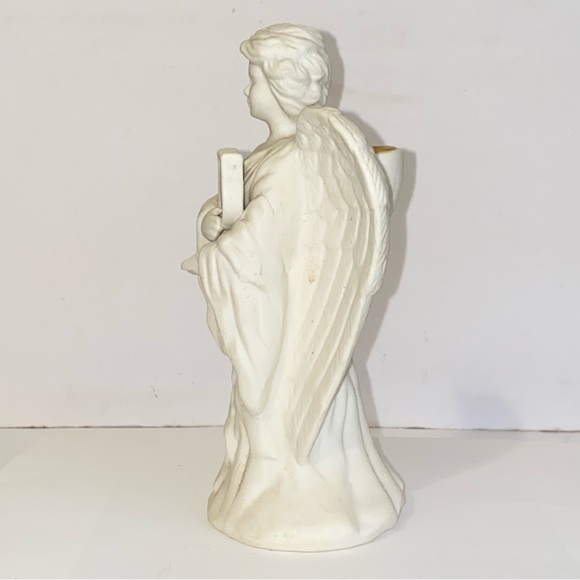 Vintage Bisque Porcelain Angel with Lyre Harp Taper Candle Holder - Picture 3 of 13